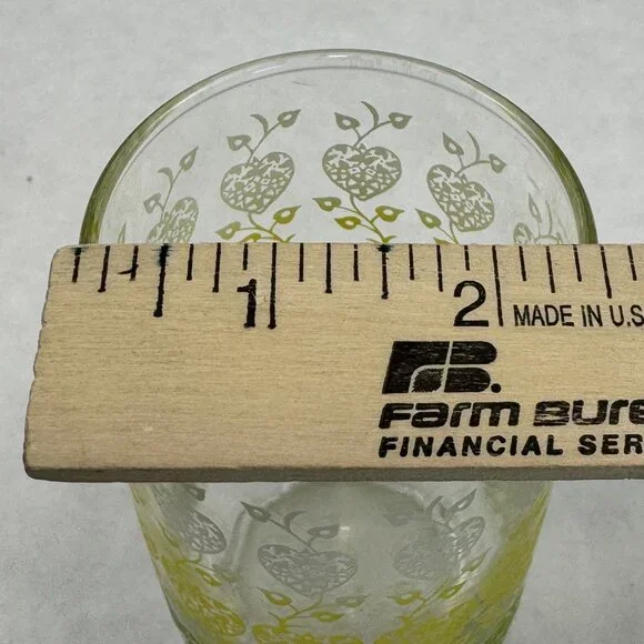 Set Of 4 Vintage Green Yellow Ombre Hearts and Vines Glass Tumblers 12 oz MCM - Picture 6 of 9